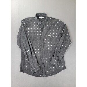 Lacoste Shirt Mens 2XL Black Gray Micro Print Button Down Long Sleeve Croc Logo